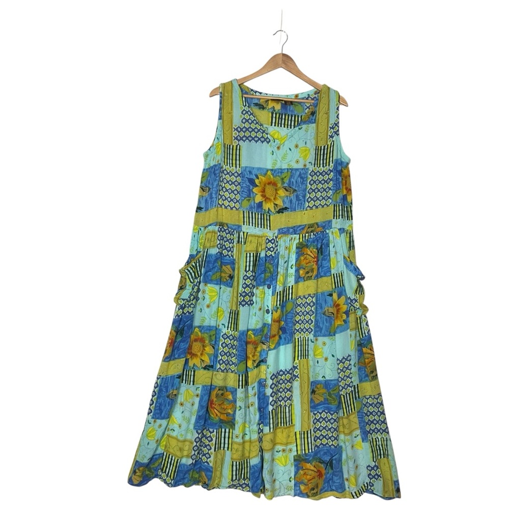 Bila Maxi Dress in Light Blue and Yellow Floral Patchwork